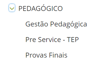 #PraCegoVer Imagem mostrando a localização das provas no site. No Portal Yázigi as provas se encontram dentro do menu Pedagógico e da pasta Provas Finais.